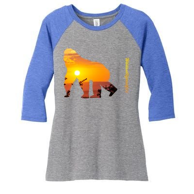 Gorilla With Sunset In Africa Wildlife Gorillas Meaningful Gift Women's Tri-Blend 3/4-Sleeve Raglan Shirt