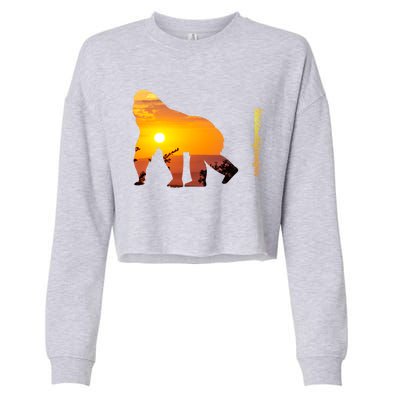 Gorilla With Sunset In Africa Wildlife Gorillas Meaningful Gift Cropped Pullover Crew