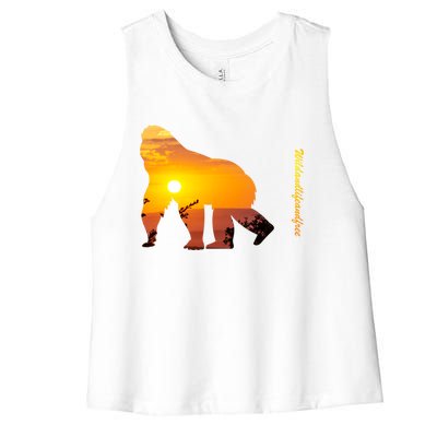 Gorilla With Sunset In Africa Wildlife Gorillas Meaningful Gift Women's Racerback Cropped Tank