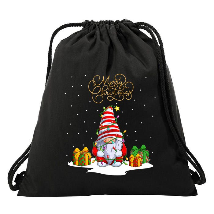 Gnome With Snow Xmas Funny Merry Christmas Drawstring Bag