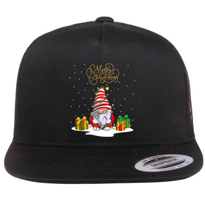 Gnome With Snow Xmas Funny Merry Christmas Flatbill Hat