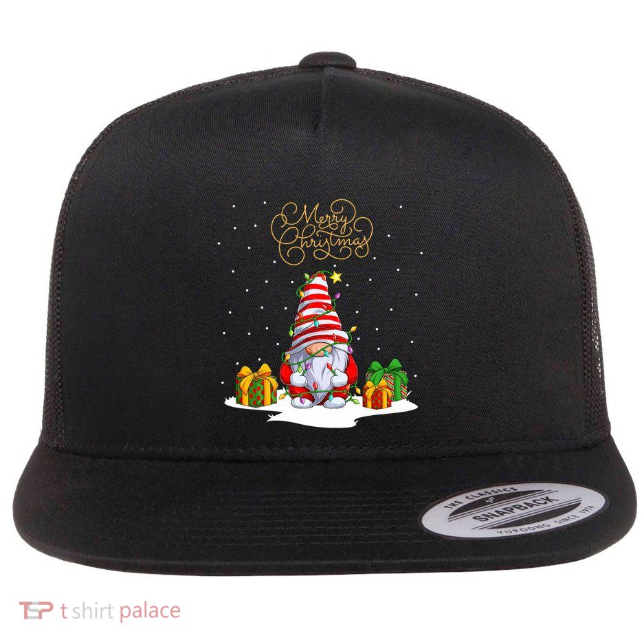 Gnome With Snow Xmas Funny Merry Christmas Flatbill Hat