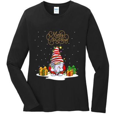 Gnome With Snow Xmas Funny Merry Christmas Ladies Long Sleeve Shirt