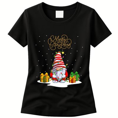 Gnome With Snow Xmas Funny Merry Christmas Womens T-Shirt