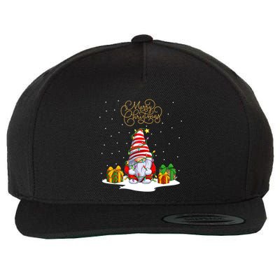Gnome With Snow Xmas Funny Merry Christmas Wool Snapback Cap