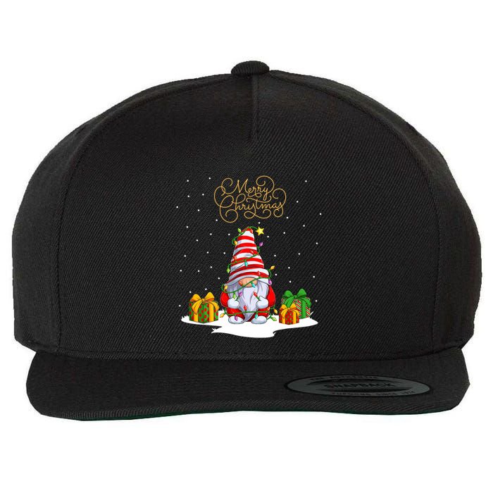 Gnome With Snow Xmas Funny Merry Christmas Wool Snapback Cap