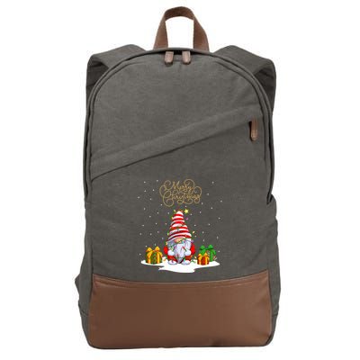 Gnome With Snow Xmas Funny Merry Christmas Cotton Canvas Backpack