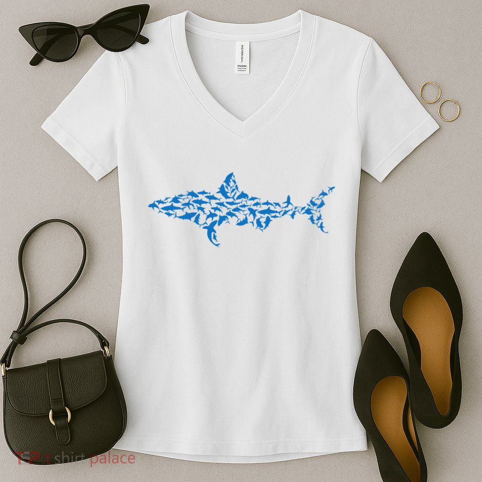 Great White Shark Sharks Silhouette Shark Fish White Shark Women's V-Neck T-Shirt
