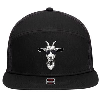 Goat With Sunglasses 7 Panel Mesh Trucker Snapback Hat