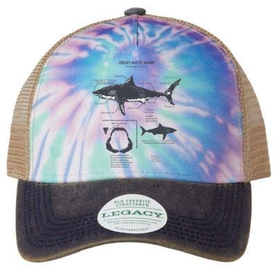 Great White Shark Anatomy Marine Biologist Legacy Tie Dye Trucker Hat