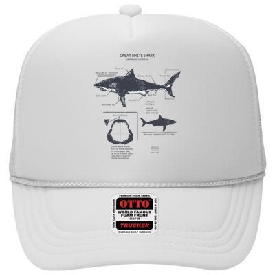 Great White Shark Anatomy Marine Biologist High Crown Mesh Back Trucker Hat