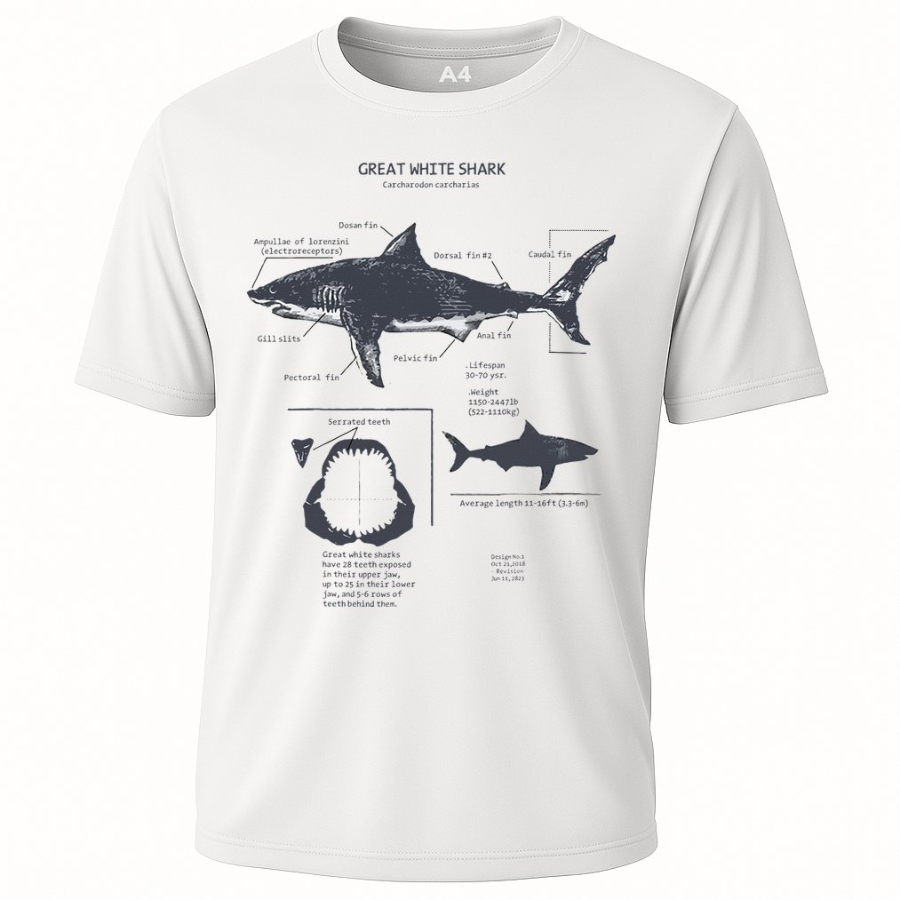 Great White Shark Anatomy Marine Biologist Cooling Performance Crew T-Shirt