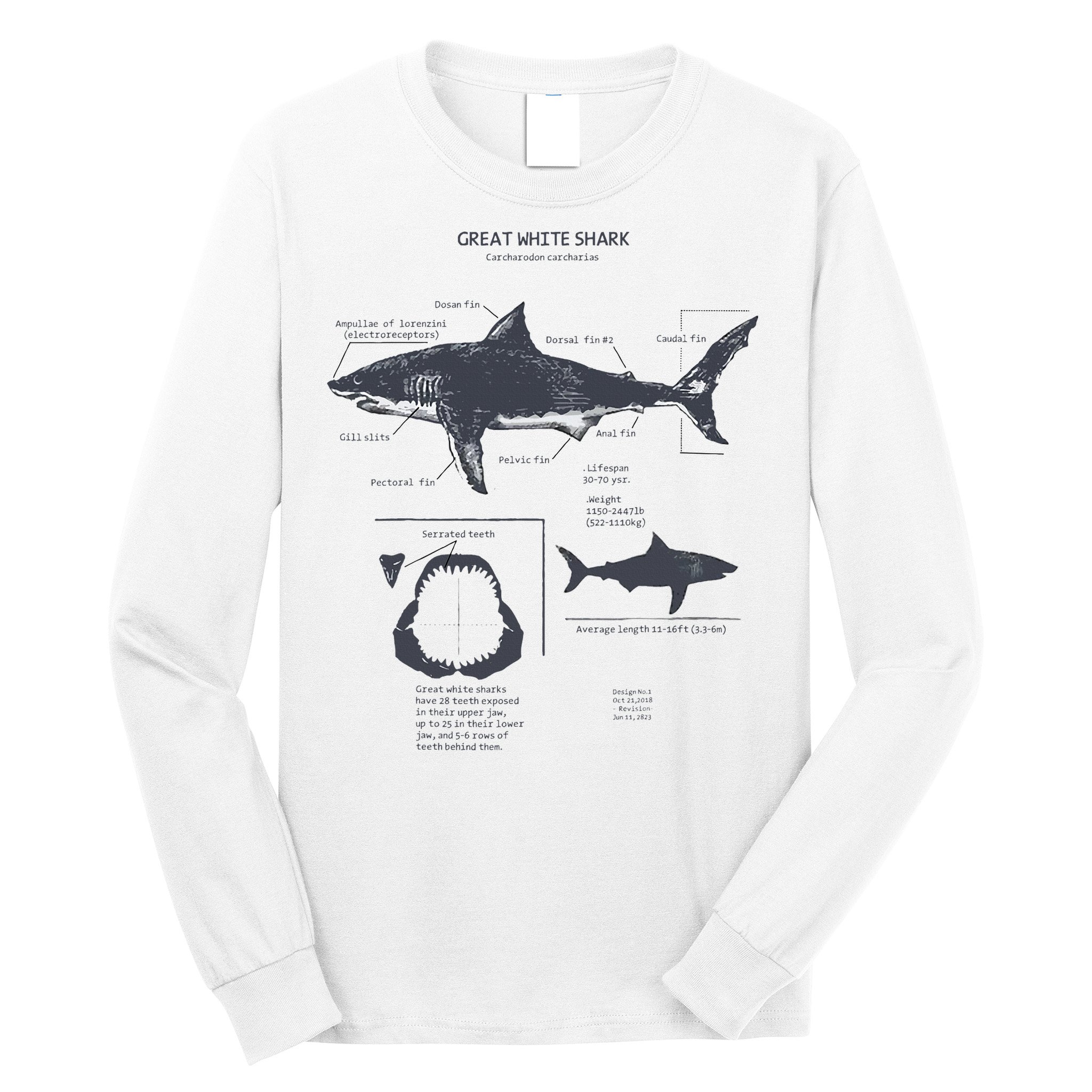 Great White Shark Anatomy Marine Biologist Long Sleeve Shirt