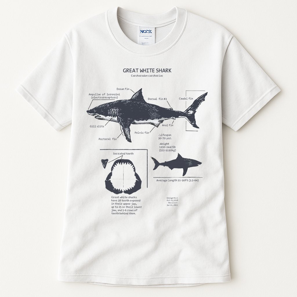 Great White Shark Anatomy Marine Biologist Tall T-Shirt