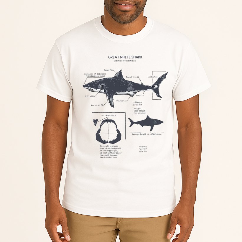 Great White Shark Anatomy Marine Biologist Tall T-Shirt