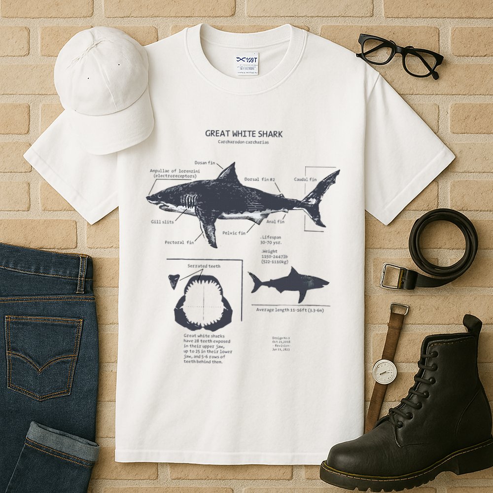 Great White Shark Anatomy Marine Biologist Tall T-Shirt