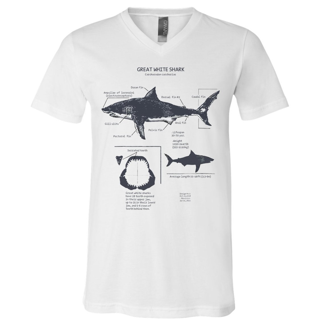 Great White Shark Anatomy Marine Biologist V-Neck T-Shirt