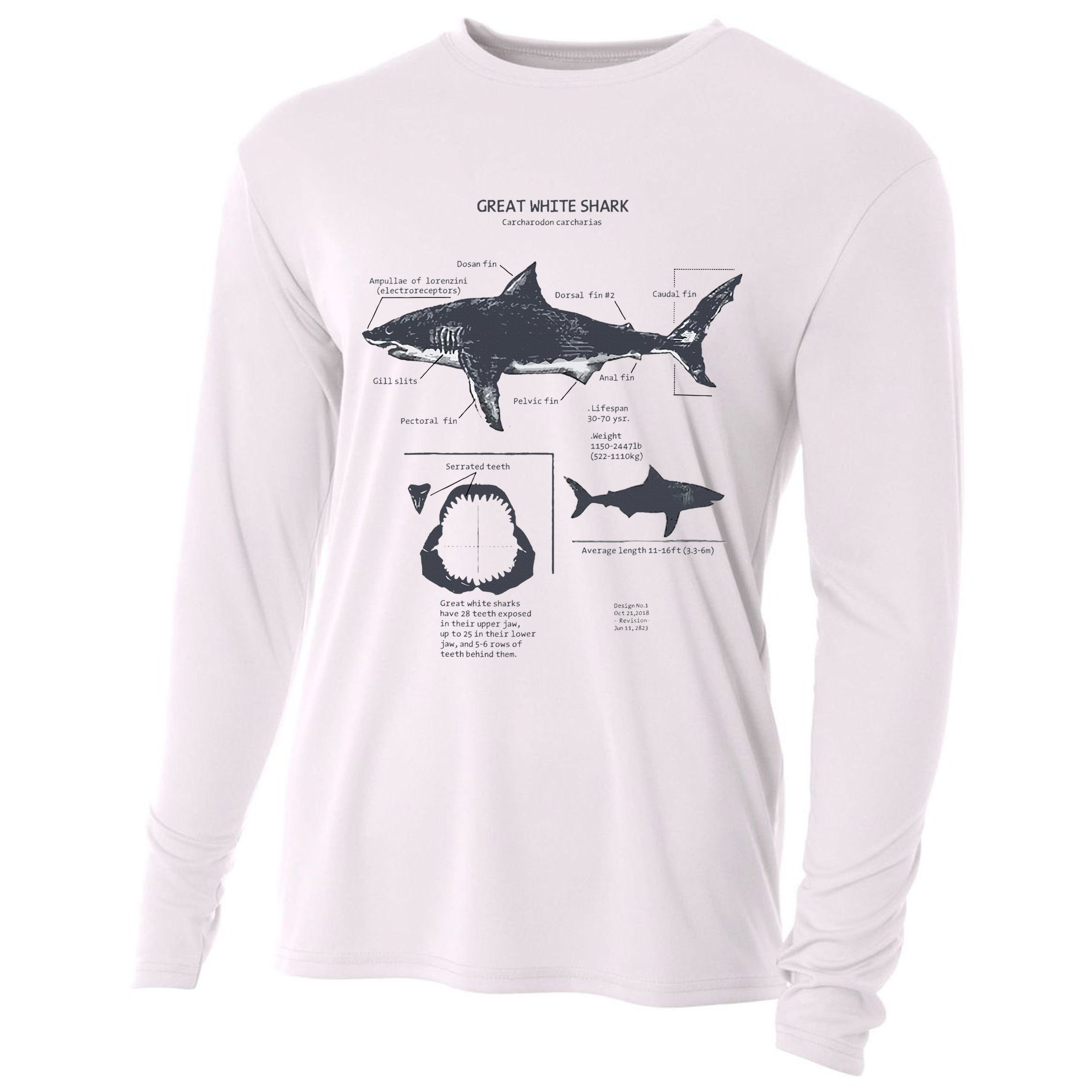 Great White Shark Anatomy Marine Biologist Cooling Performance Long Sleeve Crew