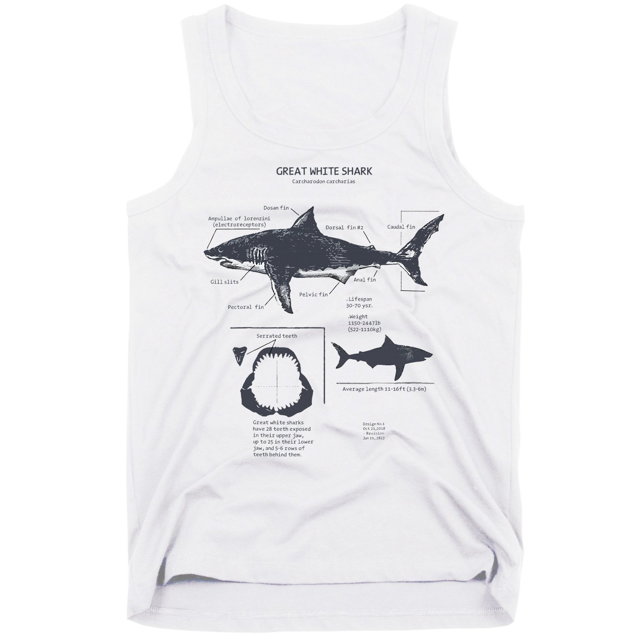 Great White Shark Anatomy Marine Biologist Tank Top