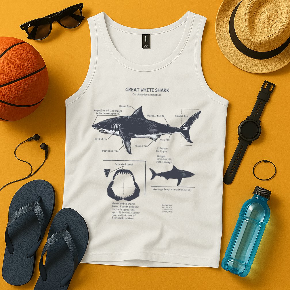Great White Shark Anatomy Marine Biologist Tank Top