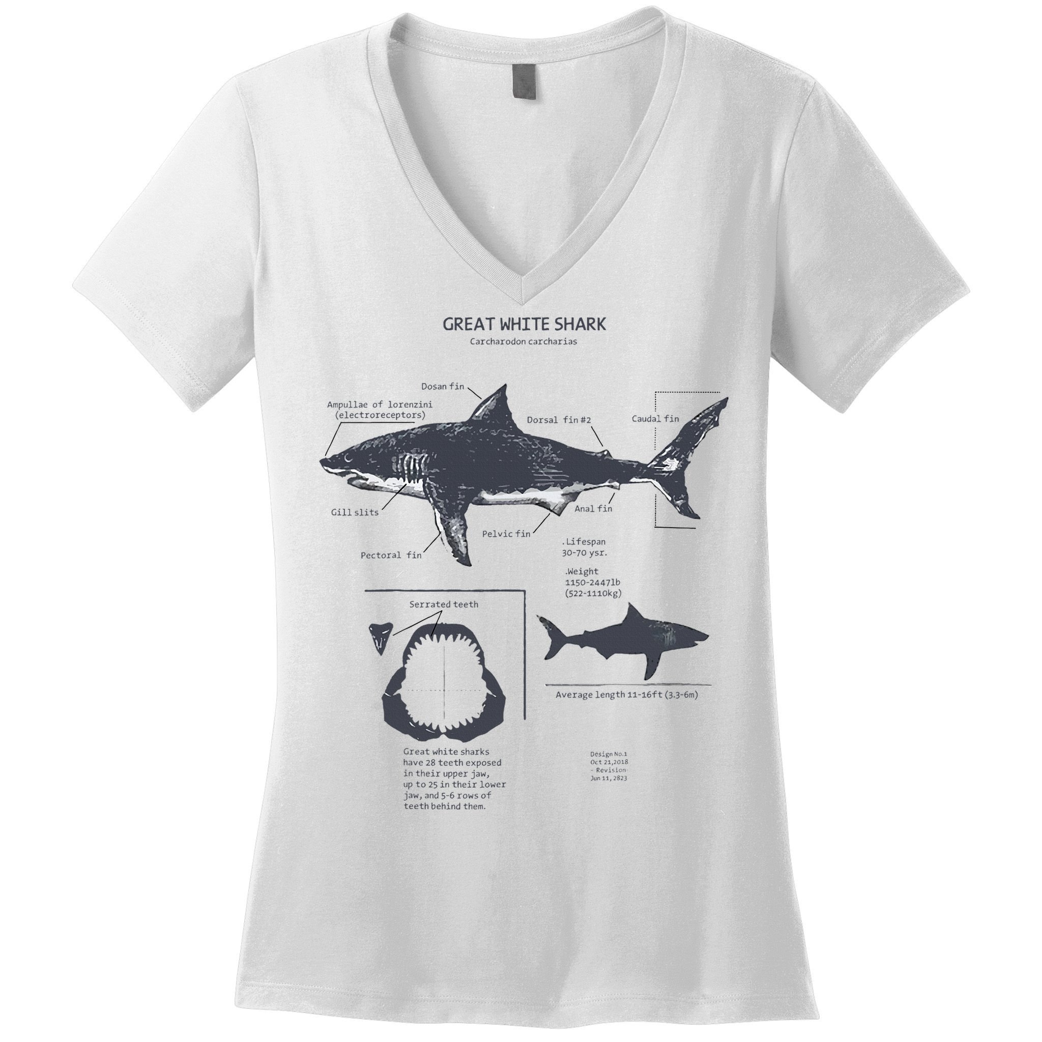 Great White Shark Anatomy Marine Biologist Women's V-Neck T-Shirt
