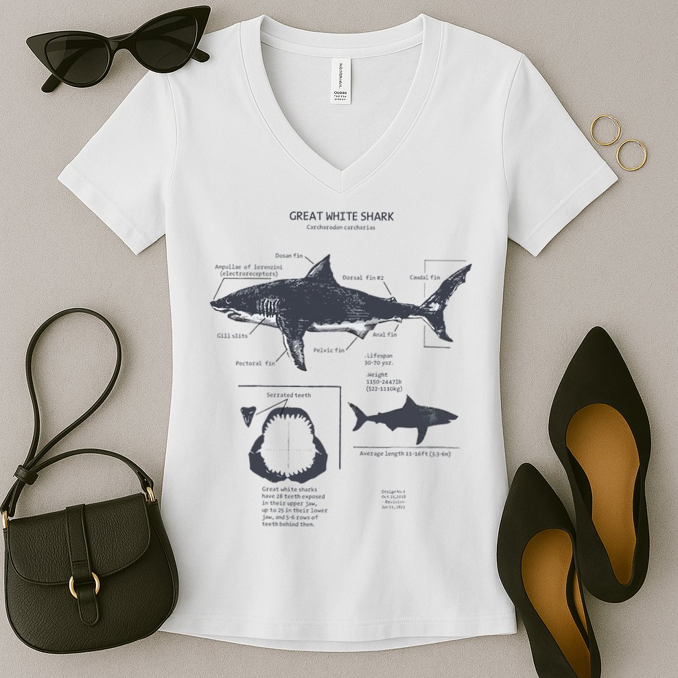 Great White Shark Anatomy Marine Biologist Women's V-Neck T-Shirt
