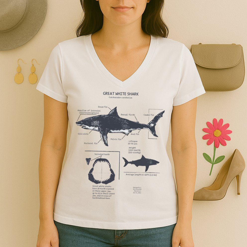 Great White Shark Anatomy Marine Biologist Women's V-Neck T-Shirt
