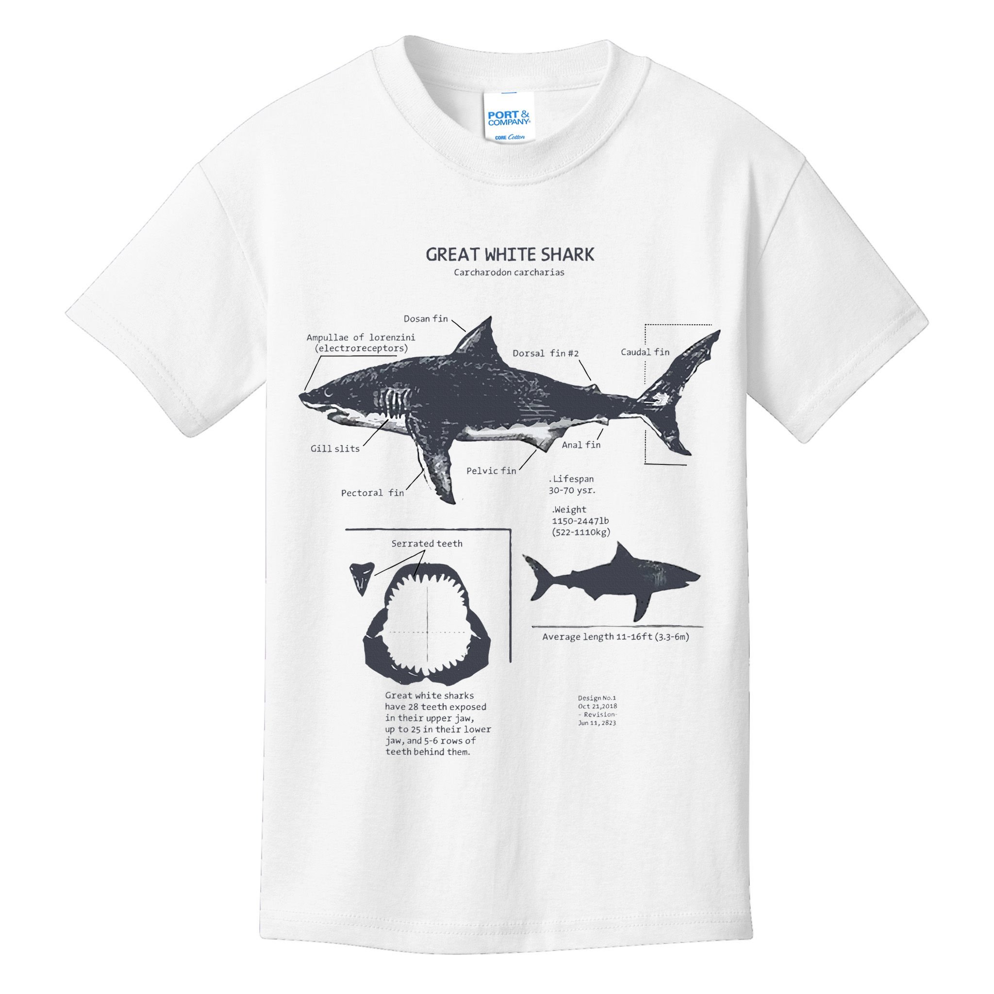 Great White Shark Anatomy Marine Biologist Kids T-Shirt