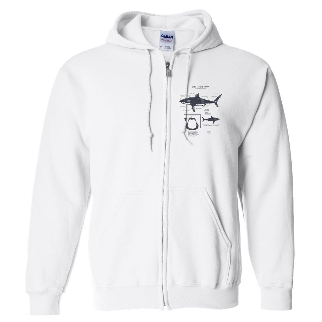 Great White Shark Anatomy Marine Biologist Full Zip Hoodie