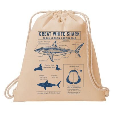 Great White Shark Anatomy  Marine Biologist Drawstring Bag