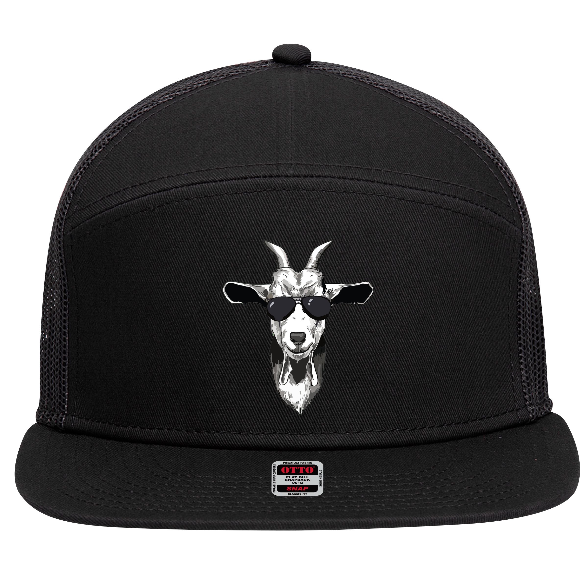 Goat With Sunglasses 7 Panel Mesh Trucker Snapback Hat