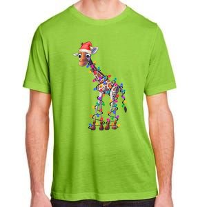 Giraffe Wearing Santa Hat Christmas Lights Graphic Animal Lover Adult ChromaSoft Performance T-Shirt