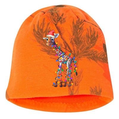 Giraffe Wearing Santa Hat Christmas Lights Graphic Animal Lover Kati - Camo Knit Beanie