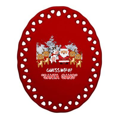 Guess Who Santa Gang And Cow Ceramic Oval Ornament