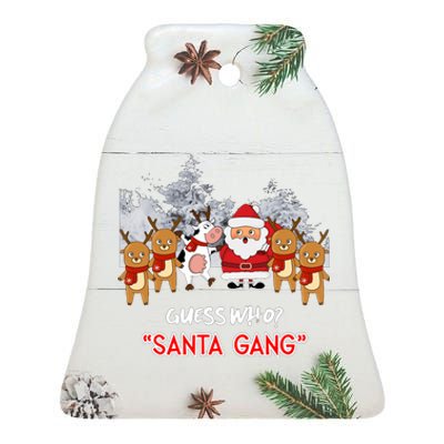 Guess Who Santa Gang And Cow Ceramic Bell Ornament