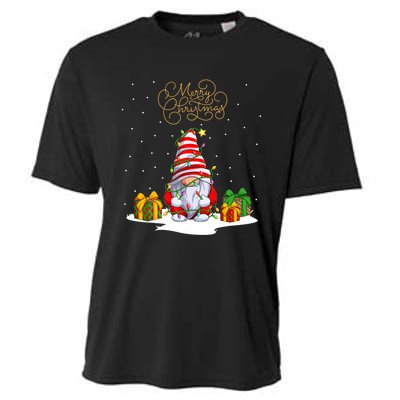 Gnome With Snow Xmas Funny Merry Christmas Cooling Performance Crew T-Shirt