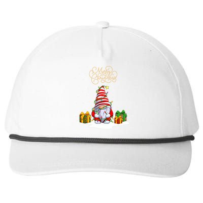 Gnome With Snow Xmas Funny Merry Christmas Snapback Five-Panel Rope Hat