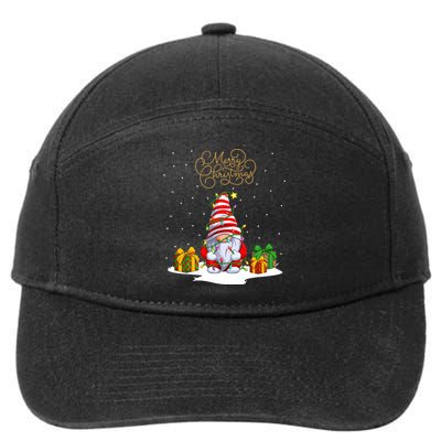 Gnome With Snow Xmas Funny Merry Christmas 7-Panel Snapback Hat