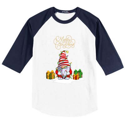 Gnome With Snow Xmas Funny Merry Christmas Baseball Sleeve Shirt