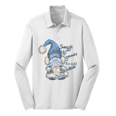 Gnome Winter Snuggle Up Gnomies It Is Cold Outside Silk Touch Performance Long Sleeve Polo