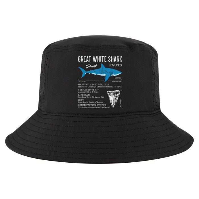 Great White Shark Facts Educational Shark Lover Sharks Tooth Cool Comfort Performance Bucket Hat