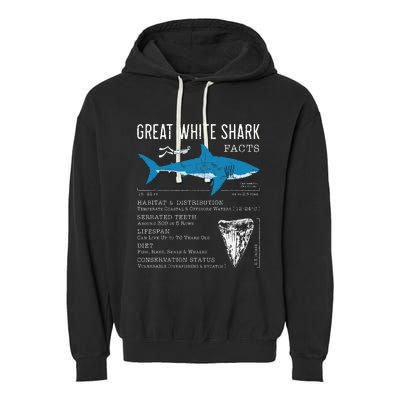 Great White Shark Facts Educational Shark Lover Sharks Tooth Garment-Dyed Fleece Hoodie