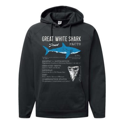 Great White Shark Facts Educational Shark Lover Sharks Tooth Performance Fleece Hoodie