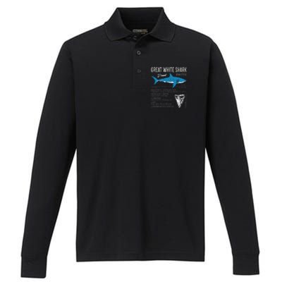 Great White Shark Facts Educational Shark Lover Sharks Tooth Performance Long Sleeve Polo