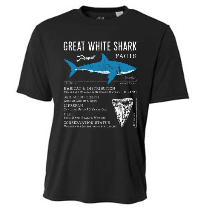 Great White Shark Facts Educational Shark Lover Sharks Tooth Cooling Performance Crew T-Shirt