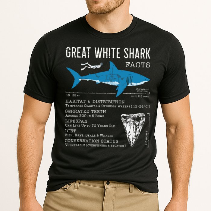 Great White Shark Facts Educational Shark Lover Sharks Tooth Cooling Performance Crew T-Shirt