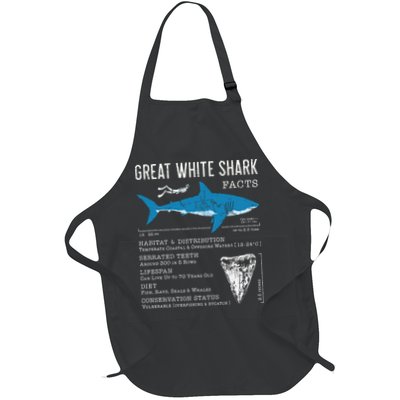 Great White Shark Facts Educational Shark Lover Sharks Tooth Full-Length Apron With Pockets