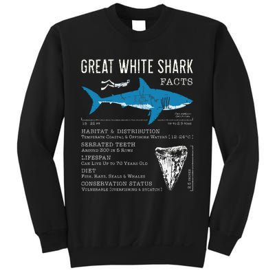 Great White Shark Facts Educational Shark Lover Sharks Tooth Sweatshirt