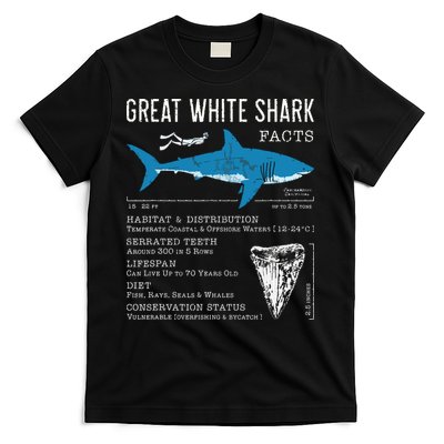 Great White Shark Facts Educational Shark Lover Sharks Tooth T-Shirt
