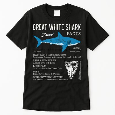 Great White Shark Facts Educational Shark Lover Sharks Tooth Tall T-Shirt
